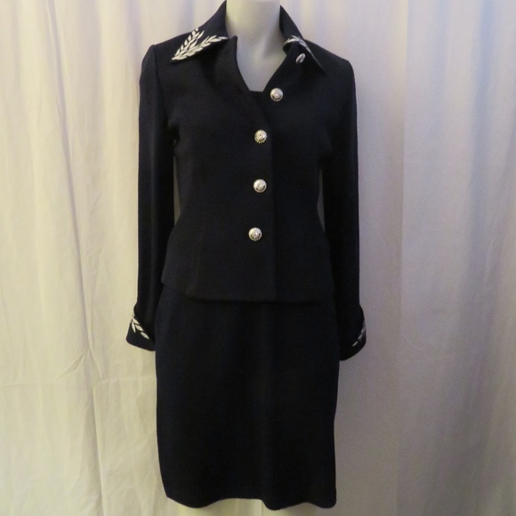 St. John Dresses & Skirts - ST. JOHN NAVY EMBROIDERED 3PCS KNIT SKIRT SET 4/S